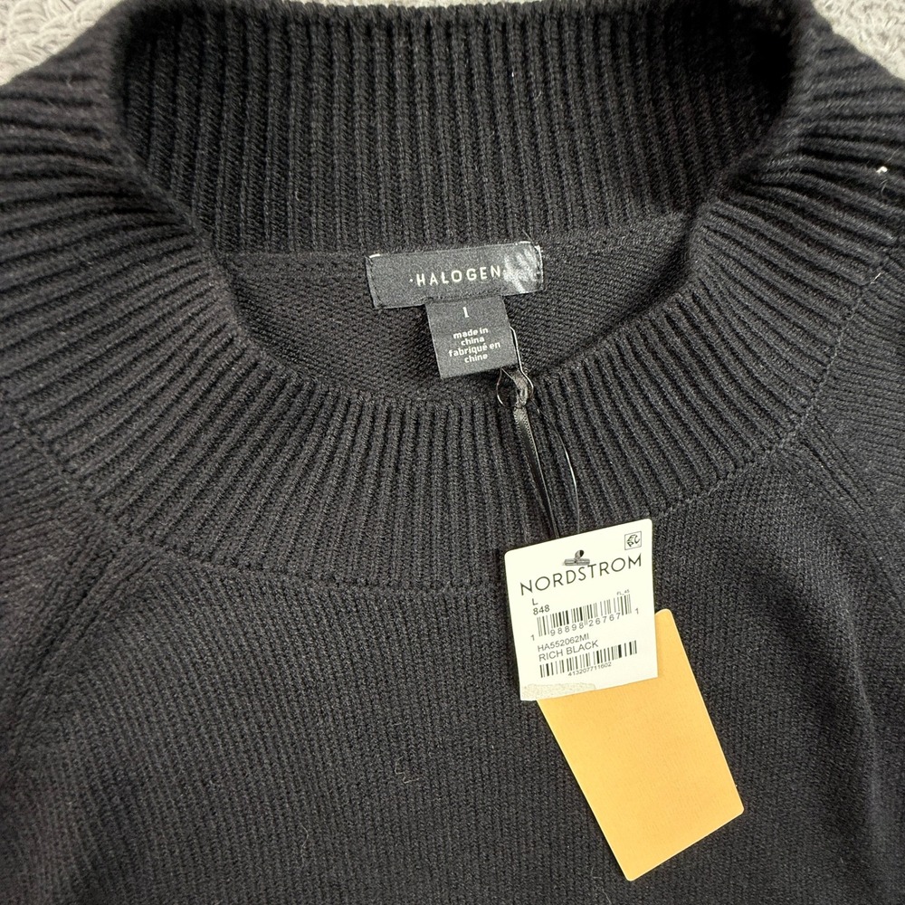 Halogen Knit Sweater Womens L Black NWT Wool Blend Flare Sleeve Pullover - Picture 2 of 6
